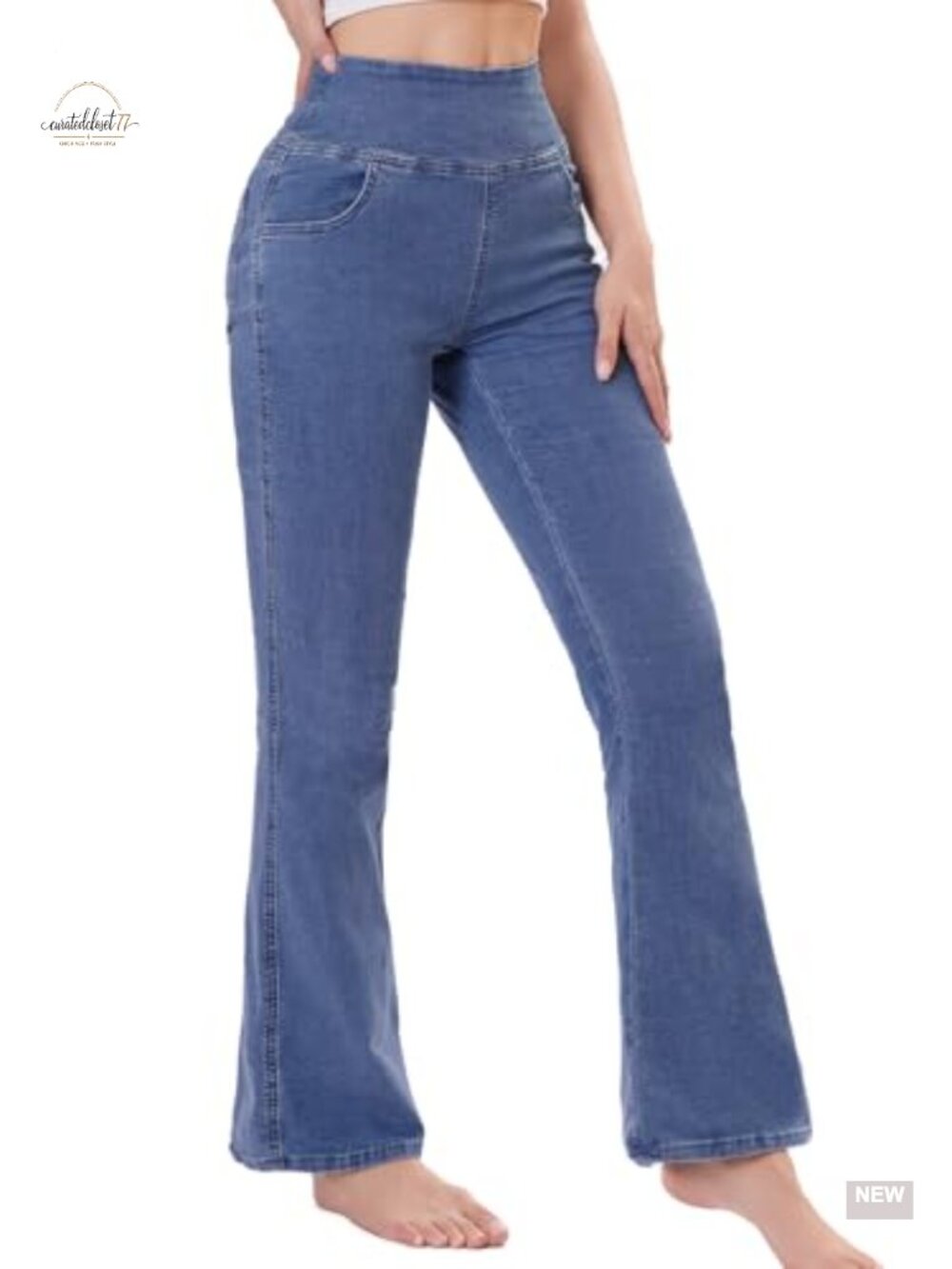 Women's Pull On Flare Jeans High Waisted Stretchy Tummy Control Boot Cut Jeans